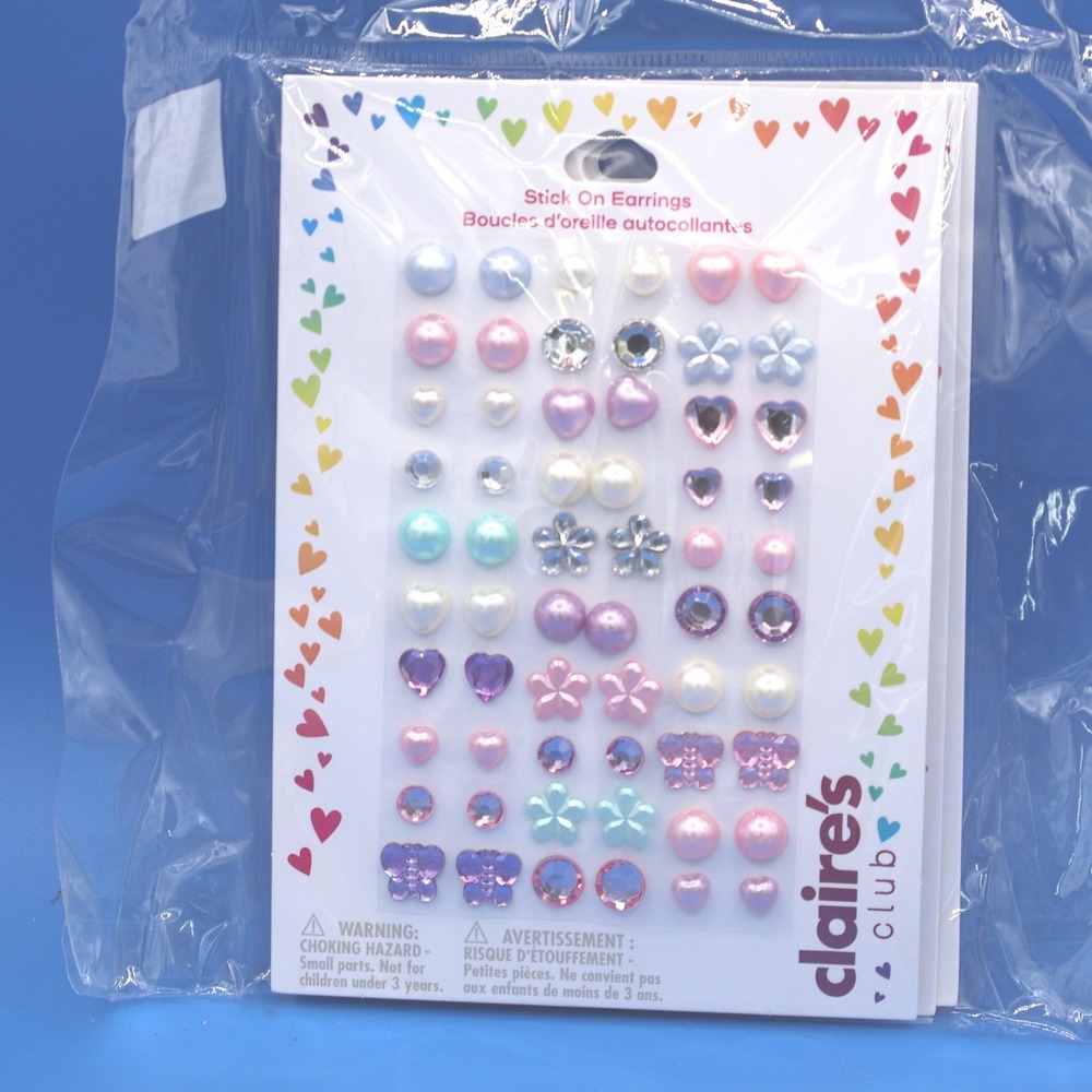 Claires Club Stick On Earrings Rhinestone Heart Star Flower Butterfly Shapes